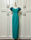 Elegant Teal Bow Fitted Satin Long Formal Prom Dress
