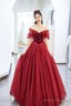 Elegant Tulle And Velvet Long Prom Dress, Off The Shoulder A-Line Evening Party Dress