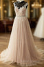 Elegant Tulle Lace Long Prom Dress, A Line Scoop Neckline Prom Dress