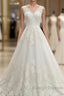 Elegant V Neck Lace Ball Gown Wedding Dress