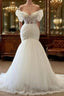 Elegant White Long Mermaid Off the Shoulder Tulle Lace Wedding Dresses
