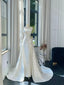 Elegant White Mermaid Strapless Beaded Satin Wedding Dress With Train