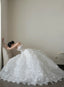 Elegant White Strapless Lace Train Ball Gown Wedding Dress