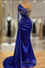 Elgeant Royal Blue One Shoulder Mermaid Prom Dresses with Sleeves