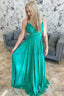 Emerald Green Pleated A Line Formal Dress
