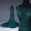 Emerald Green Tulle Mermaid Prom Dress Lace Appliques Prom Dresses