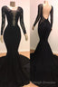 Unique Scoop Long Sleeves Backless Lace Appliques Tulle Sexy Mermaid Prom Dresses