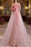Fairy A Line Off The Shoulder Pink Tulle Prom Dresses For Teens