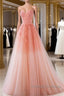 Fairy A Line Strapless Ombre Pink Tulle Prom Dresses For Teens