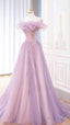 Fairy Ball Gown Off The Shoulder Lilac Tulle Prom Dresses Long Party Dress