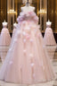 Fairy Ball Gown Strapless Pink Tulle Prom Dresses Long Party Dress