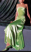Fancy Mermaid Sweetheart Neckline Green Satin Prom Dresses Long Prom Dresses Prom Dresses