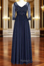 Fancy V-Neck Half Sleeves Appliques Long Mother of the Bride Dress