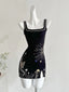 Fantasy Black Embroidered Slim Square Neck Short Birthday Dress Homecoming Dress