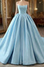 Fashion Blue Ball Gown Strapless Pleats Wedding Dresses With Train Long Prom Dresses Prom Gown