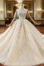 Fashion Dark Champagne Tulle Sequins Beading Wedding Dress With Train