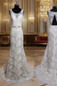 Fashion Ivory Lace Elegant Scoop Neck Open Back Vintage Column Sweep Trailing Wedding Dress