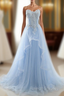Fashion Light Blue Evening Dress Long Prom Dress A Line Off Shoulder Elegant