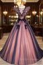 Fashion Purple Tulle Appliques Beading Quinceanera Dress