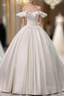 Fashion White Ball Gowns Satin Off the Shoulder Wedding Dress With Long Train With Long Train