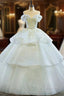 Fashion White Ball Gown Tulle Sequins Off the Shoulder Beading Wedding Dress