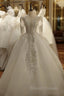 Fashion White Tulle V Neck Long Sleeve Beading Wedding Dress