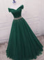 Fashionable Dark Green Long Beade Prom Dresses Green Prom Dresses
