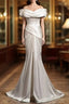 Fashionable White Mermaid Satin Pleats Wedding Dress