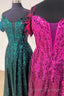 Feathered Cold Shoulder Sequin Prom Dresses Long with Appliques