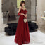 Burgundy lace long prom dress simple Prom dress