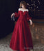 Burgundy lace long prom dress A line Prom dress
