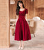 Burgundy satin short prom dress A Line Prom dress