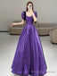 Purple Satin Short Sleeve Prom Prom Dress