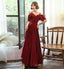 Burgundy satin prom dress simple evening dress