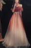 Red Gradient Off the Shoulder Tulle Prom Prom Dress