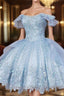 Vintage Blue Lace Homecoming Dress Off the Shoulder Prom Dress