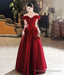 Burgundy Satin Long Prom Dress, Cute A Line Off Shoulder Prom Dress