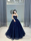 Blue Tulle Beads Long A-Line Prom Party Dress