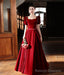 Burgundy Velvet Floor Length Prom Dress, A-Line Short Sleeve Evening Dress