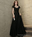 Black tulle beaded long prom dress evening dress