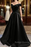 Off Shoulder A Line balck Prom Dress