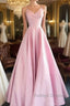 Pink A Line Sweetheart Satin Long Prom Dresses Elegant Prom Dress Custom Size