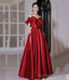 Red satin long prom dress A line evening dress