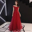 Burgundy lace tulle long prom dress, Prom dress