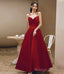 Burgundy satin long prom dress A-line evening dress