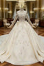 Find All Of The Latest Styles Champagne Ball Gowns Tulle Off the Shoulder Long Sleeve Beading Wedding Dress
