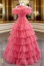 Find Plenty Of A-Line Red Tulle Pleates Tiers Long Prom Dress