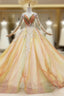 Find Plenty Of Champagne Ball Gown Tulle Long Sleeve V-neck Appliques Wedding Dress