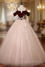 Find Your Dress For Prom! Burgundy Velvet Pink Tulle Spagehtti Straps Appliques Quinceanera Dress