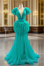 Find Your Dress For Prom! Green Mermaid Tulle Reffuls Pleats Long Prom Dress